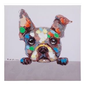 Boston Terrier Dog Textured Acrylic Canvas Painting Wall Decor Art